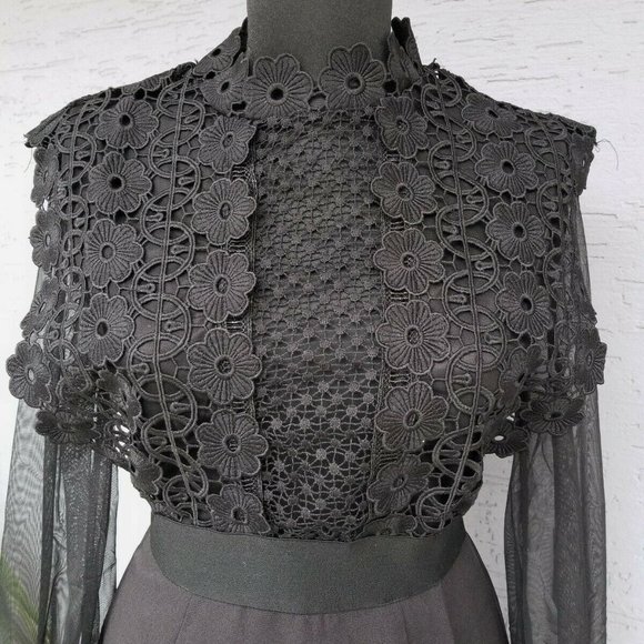 Black Lace Transparent Mini Dress - Picture 2 of 5